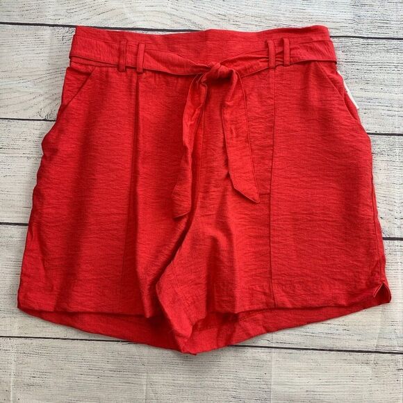 Maurices Shorts sz L 12 High Rise Tie Front 4" Inseam Coral Pull on Belt New NWT - Picture 1 of 6